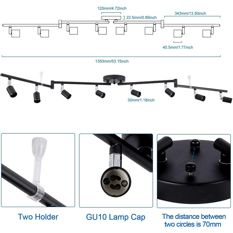 AIBOO 21'' 8 Light Swing Arm Track Lighting Track Kit with Dimmable